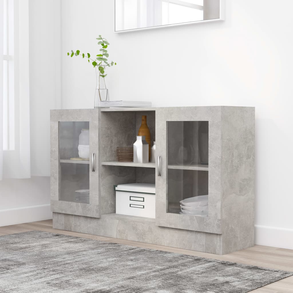 HKH Vitrina Moderna de Madera Procesada y Cristal 120 x 30,5 x 70 cm - Gris Cemento