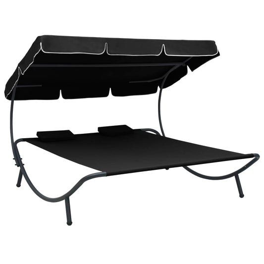 HKH Espreguiçadeira Com Toldo E Almofadas - Preto