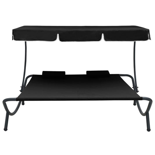 HKH Espreguiçadeira Com Toldo E Almofadas - Preto