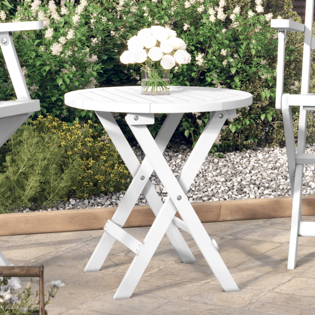 HKH Mesa de Jardín Plegable Ø 46 cm Madera de Acacia Maciza Blanco - Marrón