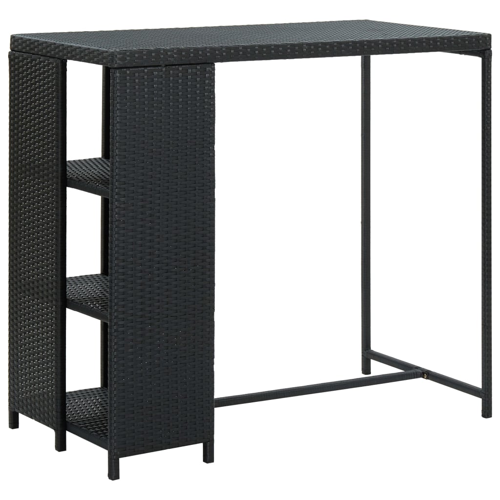 HKH Mesa de bar con estantes de mimbre - Negro