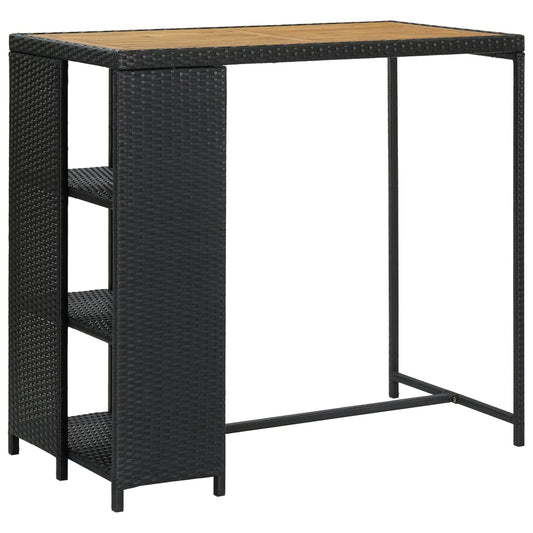 HKH Mesa de Bar com Prateleiras em Vime Pe - Preto