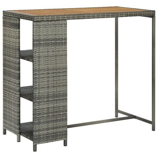 HKH Mesa de Bar con Estantes de Mimbre PE - Gris