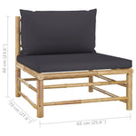 HKH 4 Pcs Conj. Lounge Jardim em Bambu C/ Almofadões Cinza-escuro - Cinzento
