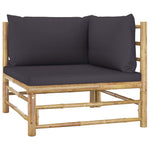 HKH 4 Pcs Conj. Lounge Jardim em Bambu C/ Almofadões Cinza-escuro - Cinzento