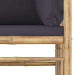 HKH 4 Pcs Conj. Lounge Jardim em Bambu C/ Almofadões Cinza-escuro - Cinzento