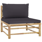 HKH 4 Pcs Conj. Lounge Jardim em Bambu C/ Almofadões Cinza-escuro - Cinzento