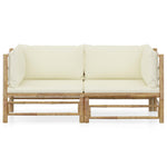 HKH 2 Pcs Conjunto Lounge de Jardim Bambu C/Almofadões Nata - Branco