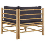 HKH 2pcs Conj. Lounge de Jardim Bambu C/ Almofadões -escuro - Cinzento