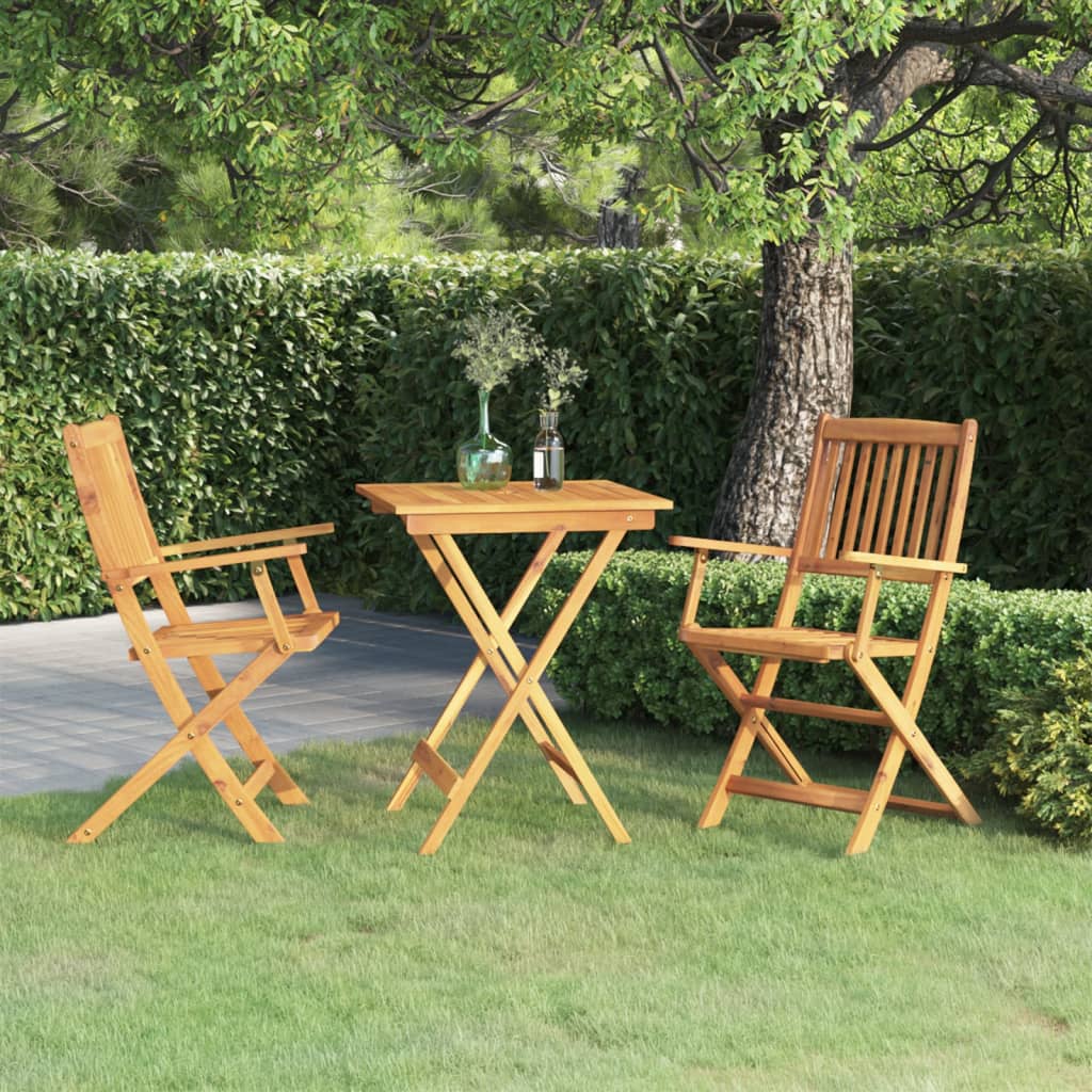 HKH Juego de Comedor Plegable de 3 Piezas para Jardín de Madera Maciza de Acacia - Marrón