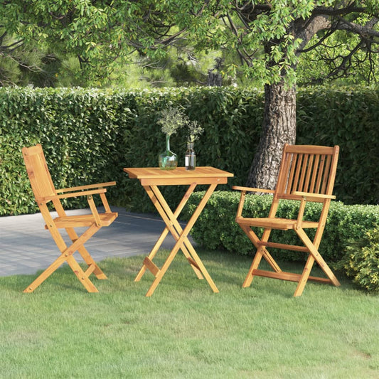 HKH 3 Pcs Conjunto Jantar Dobrável P/ Jardim Madeira Acácia Maciça - Marrom