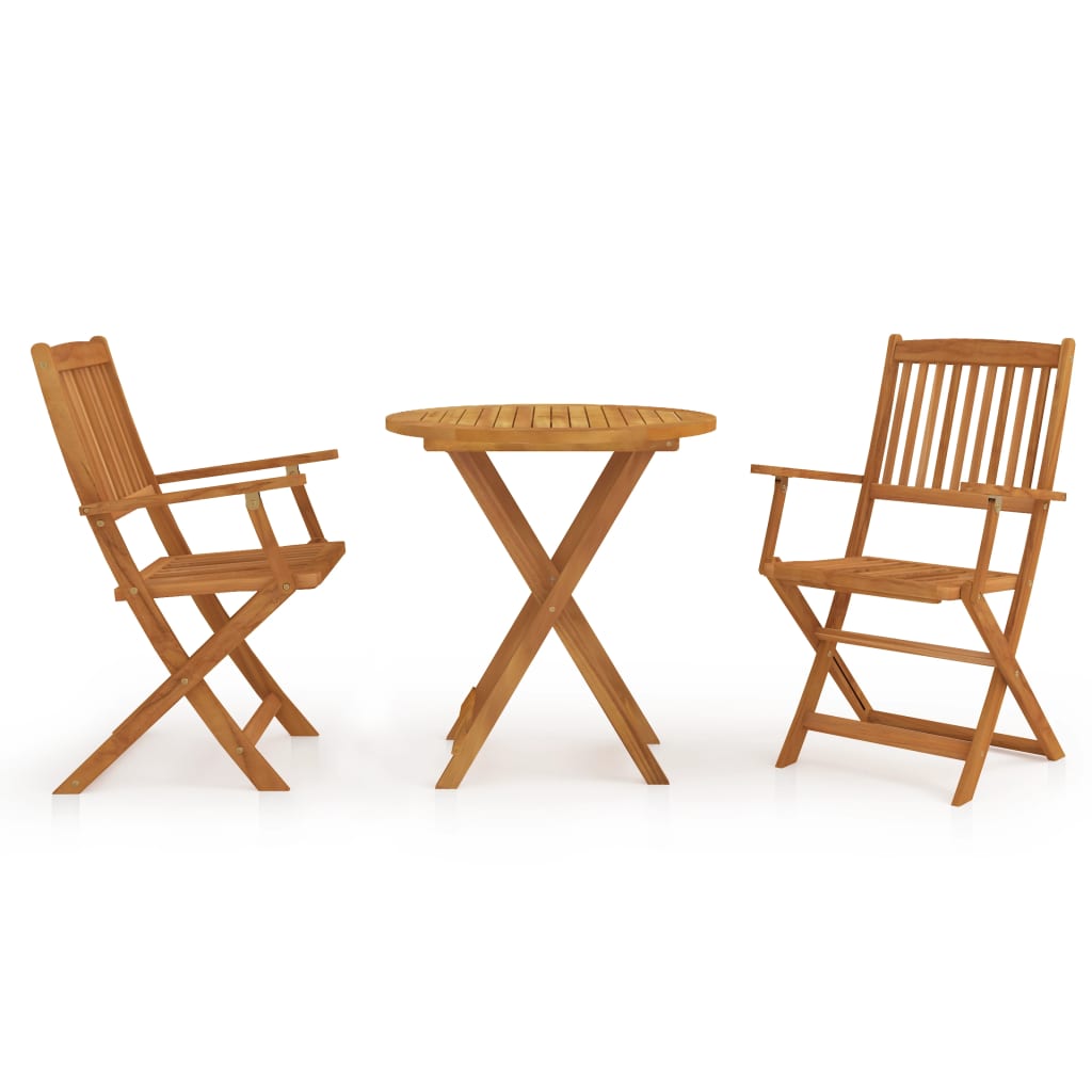 HKH Juego de Comedor Plegable de 3 Piezas para Jardín de Madera Maciza de Acacia - Marrón