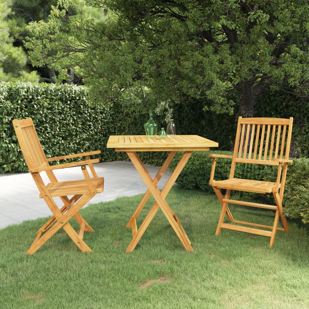 HKH Juego de Comedor Plegable de 3 Piezas para Jardín de Madera de Acacia Maciza - Marrón