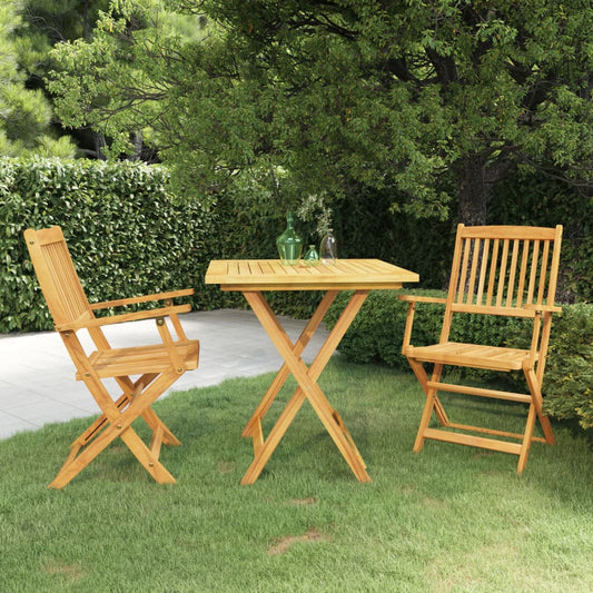 HKH 3 Pcs Conjunto Jantar Dobrável P/ Jardim Madeira Acácia Maciça - Marrom