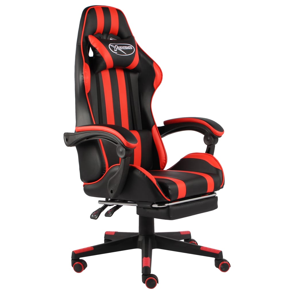 HKH Cadeira Estilo Corrida com Apoio Pés em Couro Artificial - Preto/Vermelho
