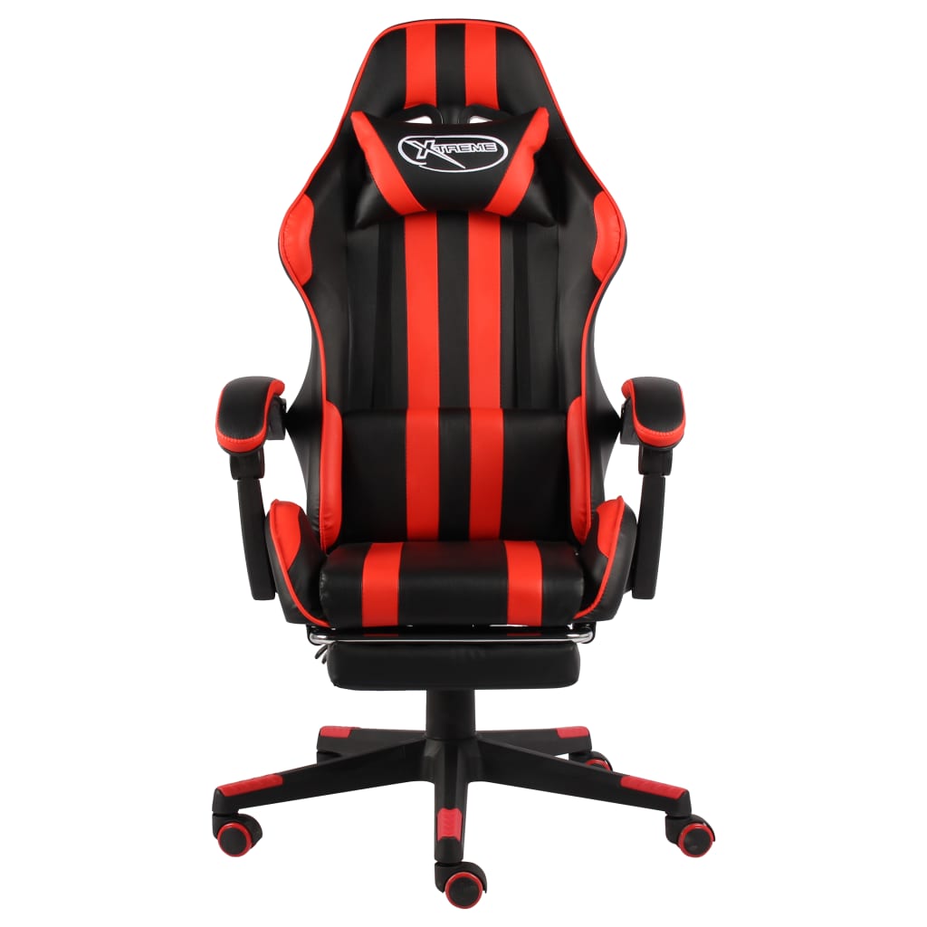HKH Cadeira Estilo Corrida com Apoio Pés em Couro Artificial - Preto/Vermelho