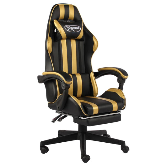 HKH Cadeira Estilo Corrida com Apoio Pés em Couro Artificial - Preto/Dourado