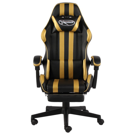 HKH Cadeira Estilo Corrida com Apoio Pés em Couro Artificial - Preto/Dourado