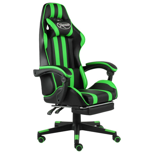 HKH Cadeira Estilo Corrida com Apoio Pés em Couro Artificial - Preto/verde