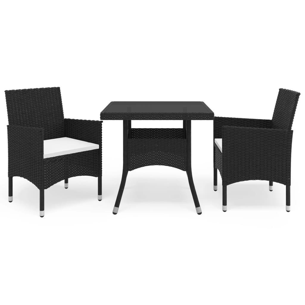 HKH 3 piezas de mesa de comedor de ratán y cristal para jardín - Negro