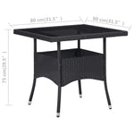 HKH 3 Pcs Conjunto de Jantar para Jardim Vime Pe e Vidro - Preto
