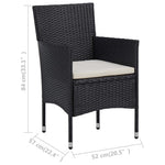 HKH 3 Pcs Conjunto de Jantar para Jardim Vime Pe e Vidro - Preto