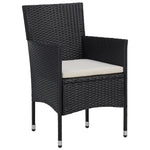 HKH 3 Pcs Conjunto de Jantar para Jardim Vime Pe e Vidro - Preto