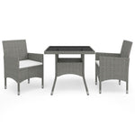 HKH 3 Pcs Conjunto de Jantar para Jardim Vime Pe e Vidro - Cinzento