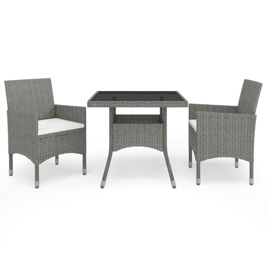 HKH 3 Pcs Conjunto de Jantar para Jardim Vime Pe e Vidro - Cinzento