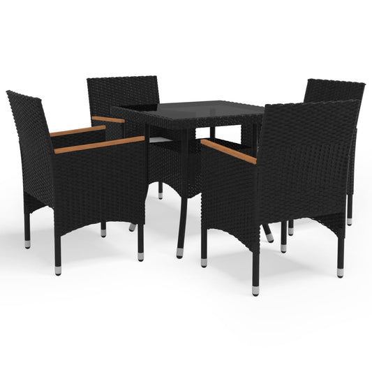 HKH 5 Pcs Conj. Jantar para Jardim Vime Pe e Madeira Acácia - Preto