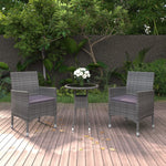 HKH 3 Pcs Conjunto de Jantar para Jardim Vime Pe - Cinzento