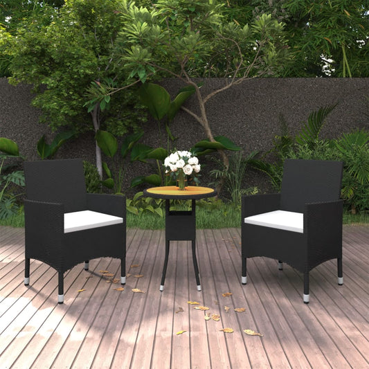 HKH 3 Pcs Conjunto de Jantar para Jardim Vime Pe - Preto