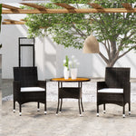 HKH 3 Pcs Conjunto de Jantar para Jardim Vime Pe - Preto