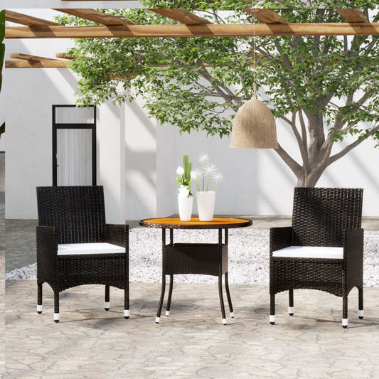 HKH 3 Pcs Conjunto de Jantar para Jardim Vime Pe - Preto
