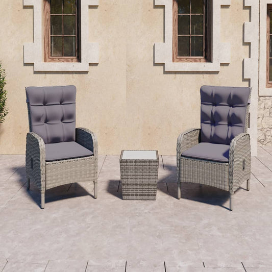 HKH 3 Pcs Conjunto de Bistrô para Jardim Vime Pe e Vidro - Cinzento
