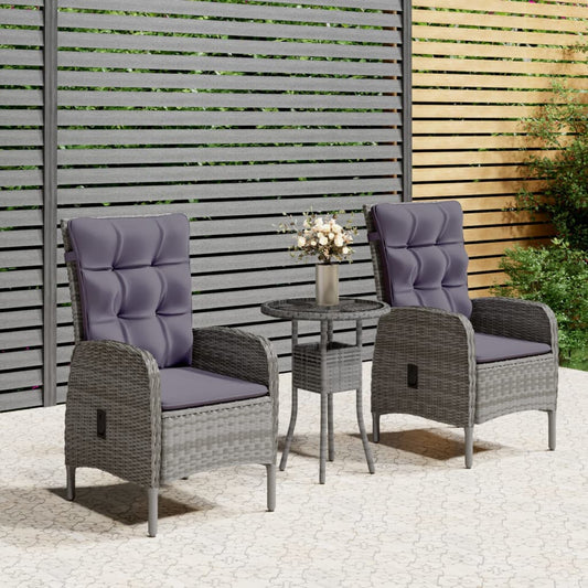 HKH 3 Pcs Conjunto de Bistrô para Jardim Vime Pe Cinzento - Cinzeto