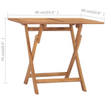 HKH Mesa de Jantar para Jardim Dobrável 90x60x75 Cm Teca Maciça - Marrom