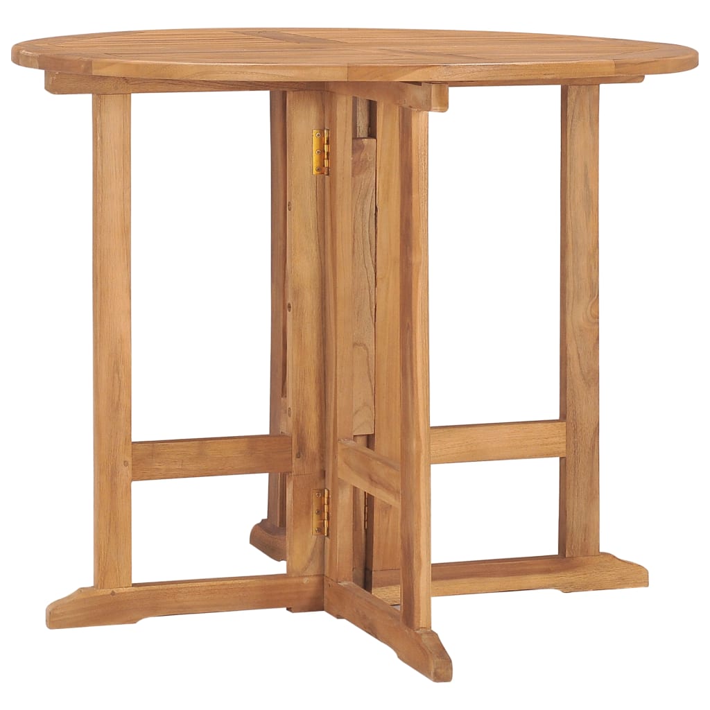 HKH Mesa de Jantar para Jardim Dobrável Ã˜90x75 Cm Teca Maciça - Marrom