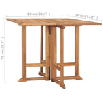 HKH Mesa de Jantar para Jardim Dobrável 90x90x75 Cm Teca Maciça - Marrom