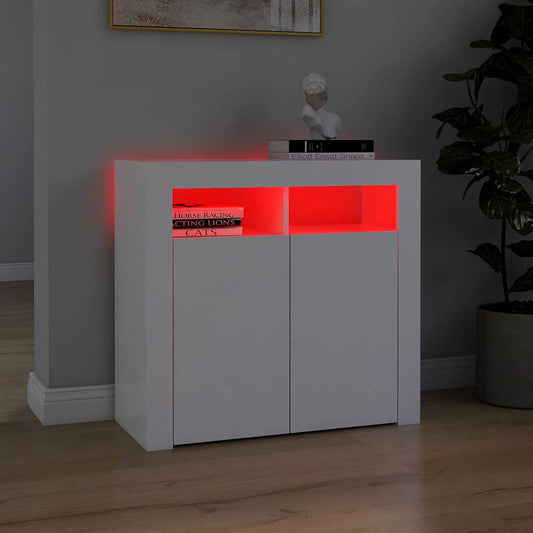 HKH Aparador Moderno em Madeira Processada com Luzes Led - Branco