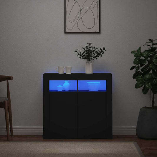 HKH Aparador Moderno em Madeira Processada com Luzes Led - Preto