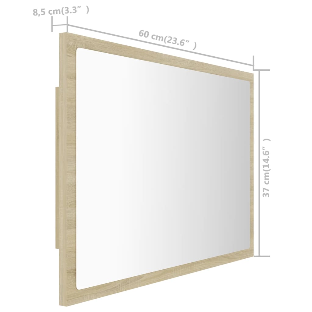 HKH Espejo Baño con LED Acrílico en Roble Sonoma - 60x8,5x37 Cm