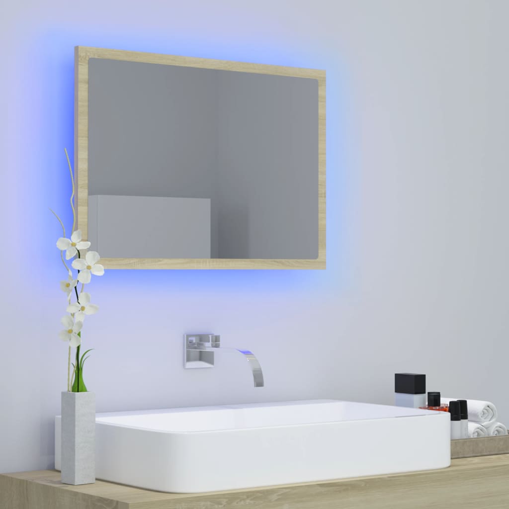 HKH Espejo Baño con LED Acrílico en Roble Sonoma - 60x8,5x37 Cm