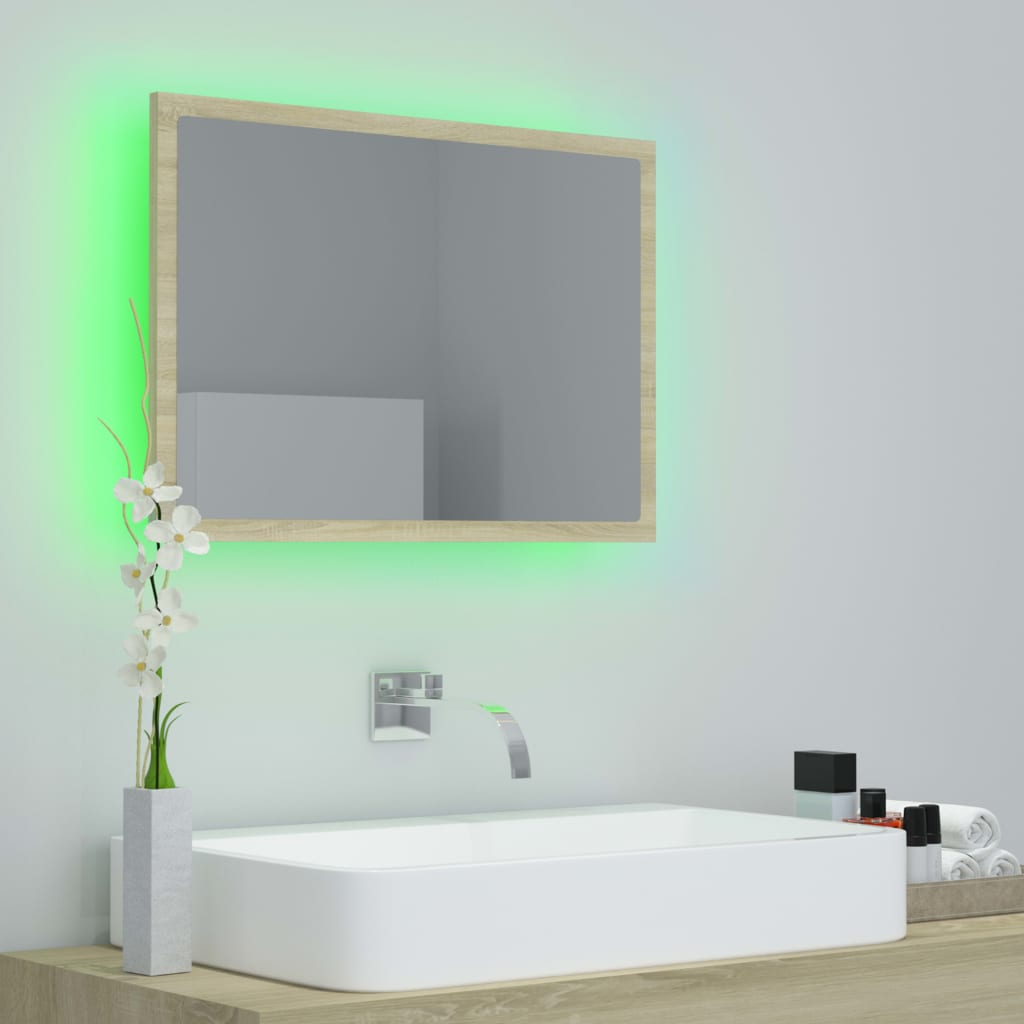 HKH Espejo Baño con LED Acrílico en Roble Sonoma - 60x8,5x37 Cm