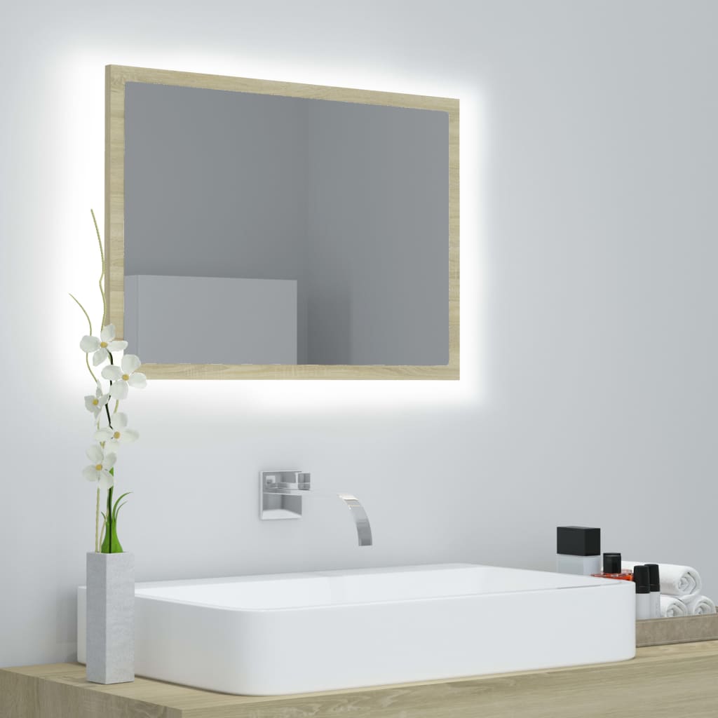 HKH Espelho Casa Banho C/ LED Acrílico em Carvalho Sonoma - 60x8,5x37 Cm