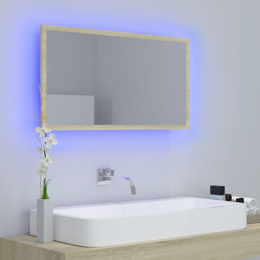 HKH Espelho Casa Banho C/ LED Acrílico em Carvalho Sonoma - 80x8,5x37 Cm