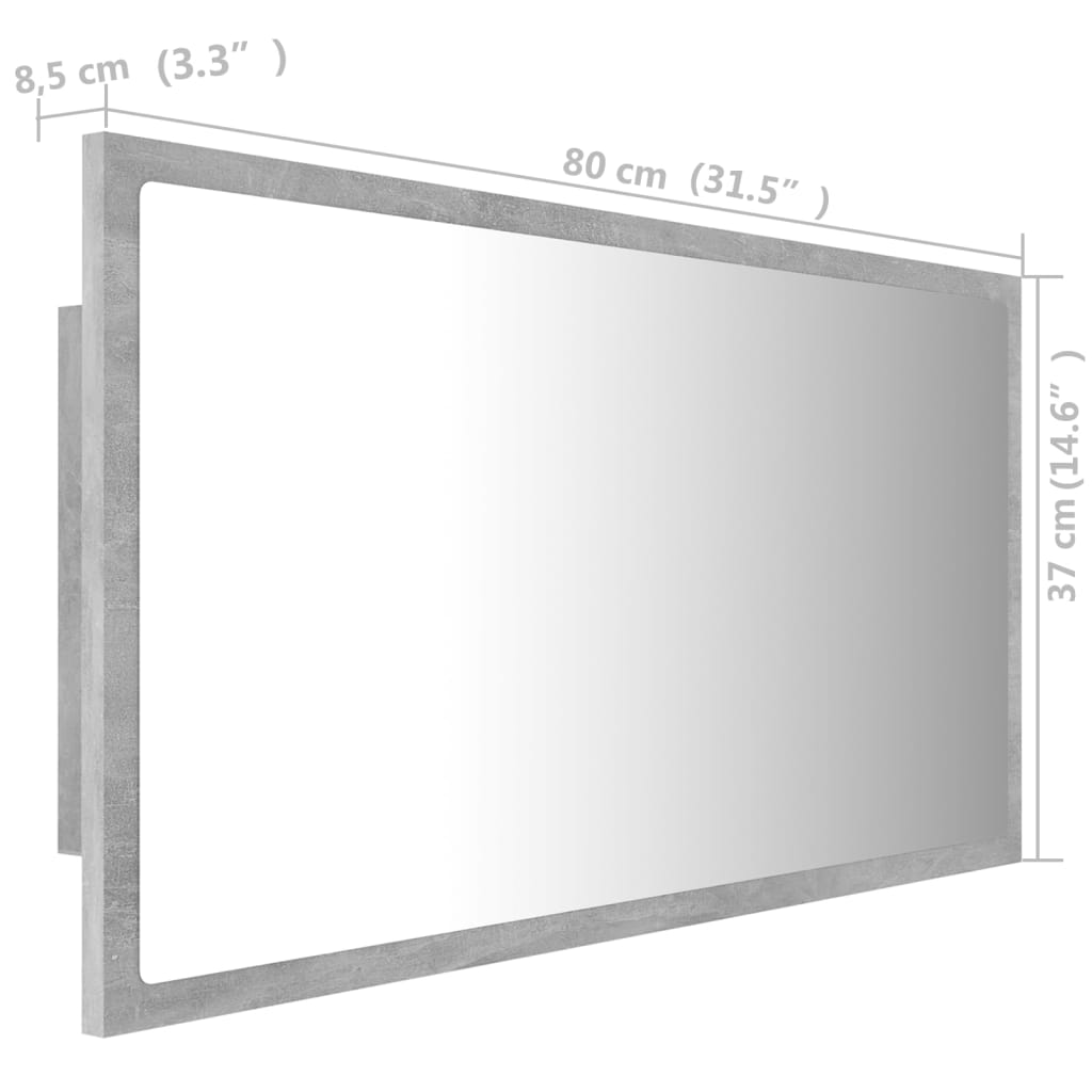 Espejo de baño HKH con LED acrílico en cemento - 80x8,5x37cm - Gris