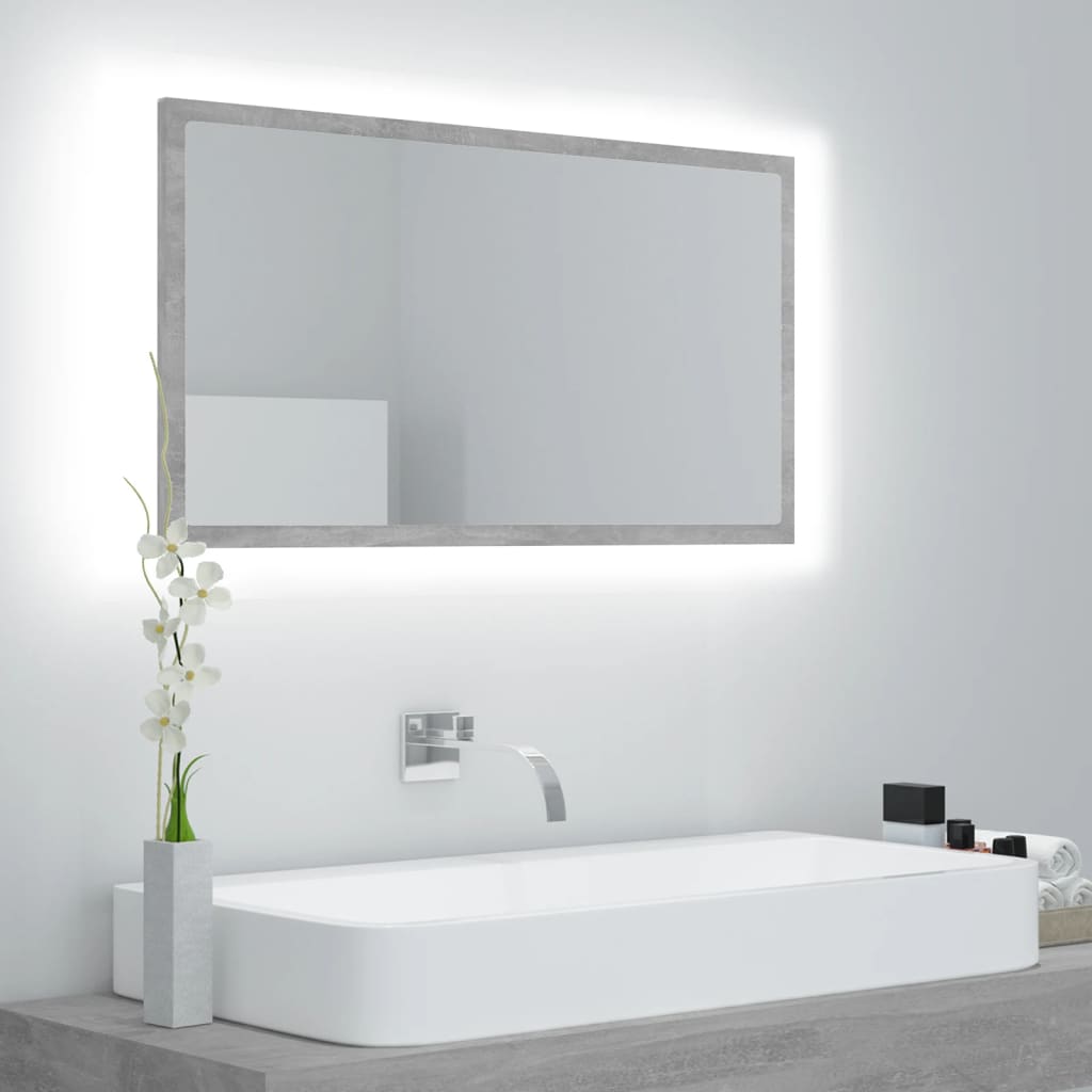 Espejo de baño HKH con LED acrílico en cemento - 80x8,5x37cm - Gris