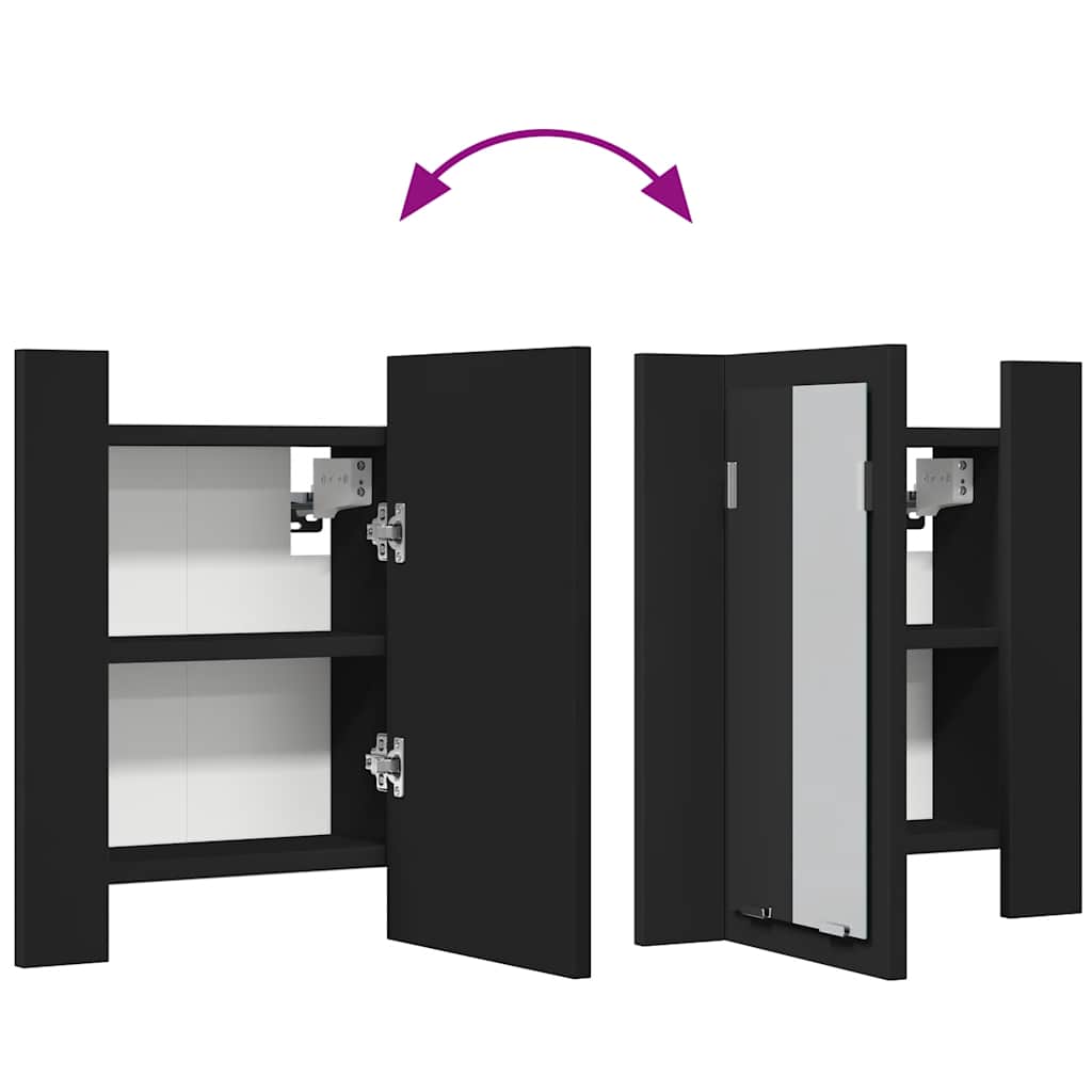 HKH Armário Espelhado Casa de Banho LED Acrílico - 40x12x45 Cm - Preto