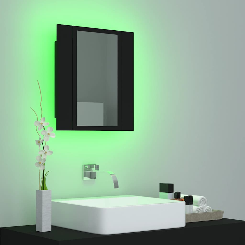 HKH Armário Espelhado Casa de Banho LED Acrílico - 40x12x45 Cm - Preto